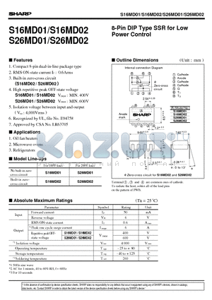 S26MD01 datasheet - 8-Pin DIP Type SSR for Low Power Control