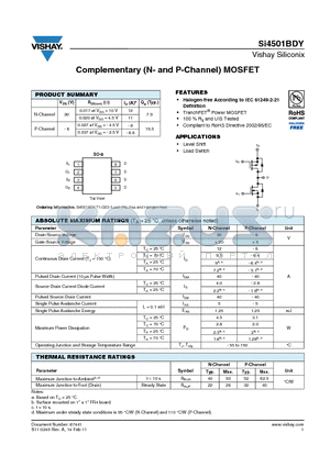 SI4501BDY datasheet - Complementary (N- and P-Channel) MOSFET