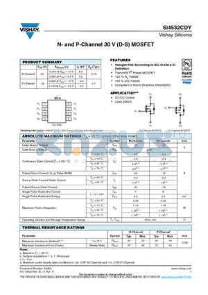 SI4532CDY datasheet - N- and P-Channel 30 V (D-S) MOSFET