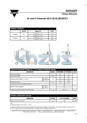 SI4532DY datasheet - N- and P-Channel 30-V (D-S) MOSFET