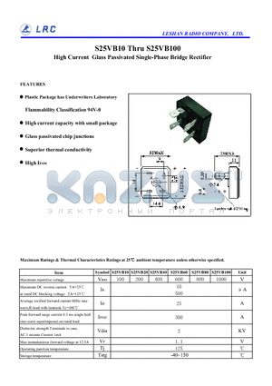 S25VB10 datasheet - High Current Glass Passivated Single-Phase Bridge Rectifier