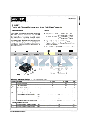 SI4539DY datasheet - Dual N & P-Channel Enhancement Mode Field Effect Transistor