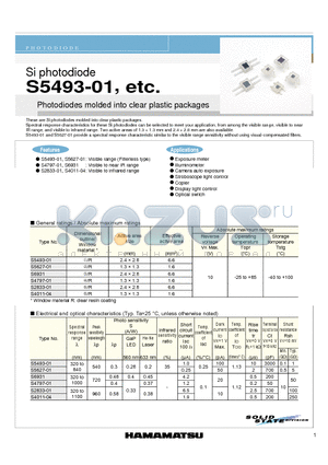 S2833-01 datasheet - Photodiodes molded into clear plastic packages