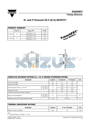 SI4544DY datasheet - N- and P-Channel 30-V (D-S) MOSFET