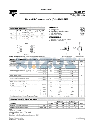 SI4599DY-T1-GE3 datasheet - N- and P-Channel 40-V (D-S) MOSFET