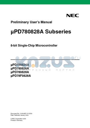 UPD780078 datasheet - 8-bit Single-Chip Microcontroller