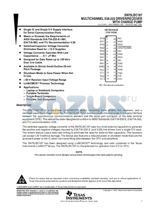 SN75LBC187 datasheet - MULTICHANNEL EIA-232 DRIVER/RECEIVER WITH CHARGE PUMP
