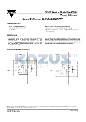 SI4569DY datasheet - N- and P-Channel 40-V (D-S) MOSFET