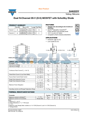 SI4622DY datasheet - Dual N-Channel 30-V (D-S) MOSFET with Schottky Diode