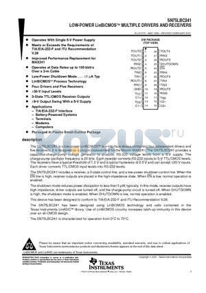 SN75LBC241 datasheet - LOW-POWER LinBiCMOS MULTIPLE DRIVERS AND RECEIVERS