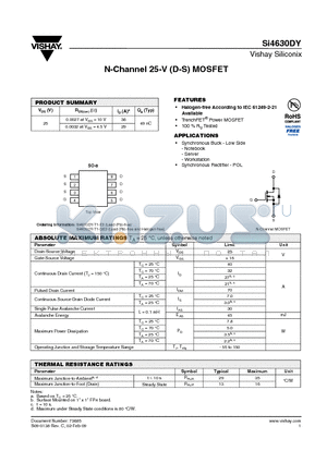 SI4630DY datasheet - N-Channel 25-V (D-S) MOSFET