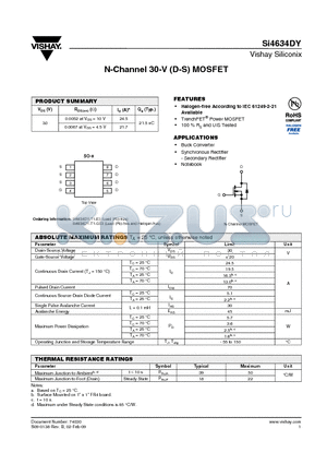 SI4634DY datasheet - N-Channel 30-V (D-S) MOSFET