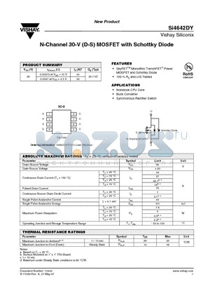 SI4642DY datasheet - N-Channel 30-V (D-S) MOSFET with Schottky Diode