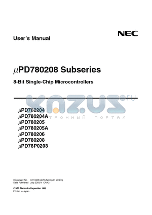 UPD780206 datasheet - 8-Bit Single-Chip Microcontrollers