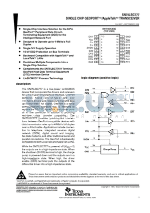 SN75LBC777 datasheet - SINGLE CHIP GEOPORTE/AppleTalkE TRANSCEIVER