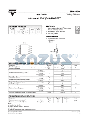 SI4684DY datasheet - N-Channel 30-V (D-S) MOSFET