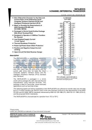 SN75LBC976DLR datasheet - 9-CHANNEL DIFFERENTIAL TRANSCEIVER