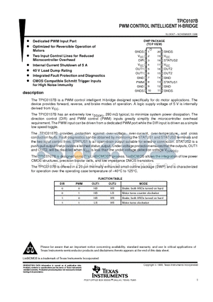 TPIC0107 datasheet - PWM CONTROL INTELLIGENT H-BRIDGE