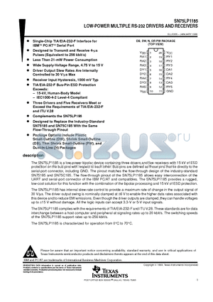 SN75LP1185 datasheet - LOW-POWER MULTIPLE RS-232 DRIVERS AND RECEIVERS