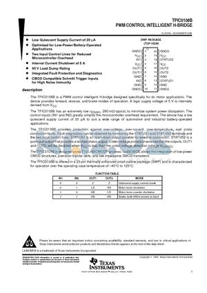 TPIC0108 datasheet - PWM CONTROL INTELLIGENT H-BRIDGE