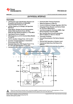 TPIC1021A-Q1 datasheet - LIN PHYSICAL INTERFACE