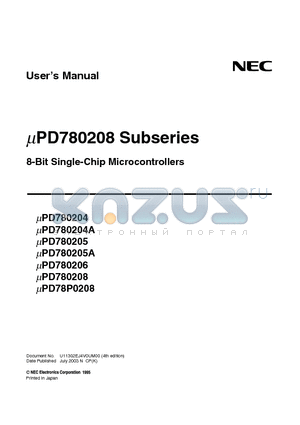 UPD780208 datasheet - 8-Bit Single-Chip Microcontrollers