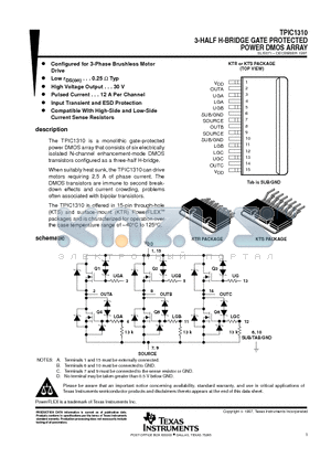 TPIC1310KTS datasheet - 3-HALF H-BRIDGE GATE PROTECTED POWER DMOS ARRAY