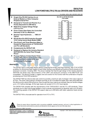 SN75LP196PW datasheet - LOW-POWER MULTIPLE RS-232 DRIVERS AND RECEIVERS