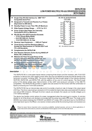 SN75LPE185 datasheet - LOW-POWER MULTIPLE RS-232 DRIVERS/RECEIVERS WITH ENABLE