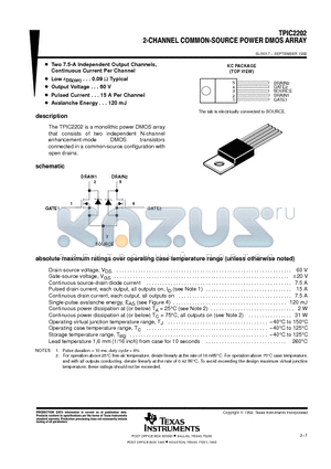 TPIC2202 datasheet - 2-CHANNEL COMMON-SOURCE POWER DMOS ARRAY