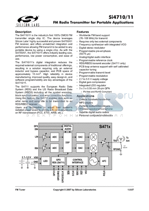 SI4710 datasheet - FM Radio Transmitter for Portable Applications