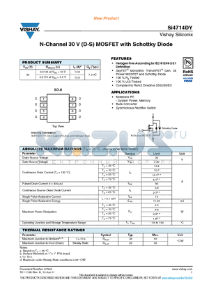 SI4714DY-T1-GE3 datasheet - N-Channel 30 V (D-S) MOSFET with Schottky Diode