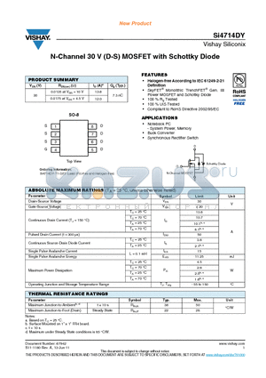 SI4714DY datasheet - N-Channel 30 V (D-S) MOSFET with Schottky Diode