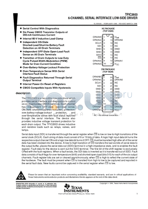 TPIC2603DW datasheet - 6-CHANNEL SERIAL INTERFACE LOW-SIDE DRIVER