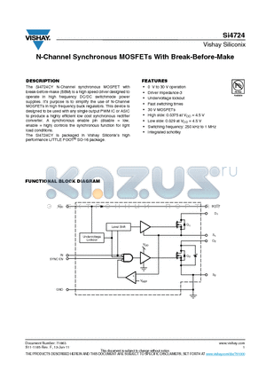 SI4724 datasheet - N-Channel Synchronous MOSFETs With Break-Before-Make