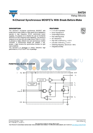 SI4724CY-T1-E3 datasheet - N-Channel Synchronous MOSFETs With Break-Before-Make