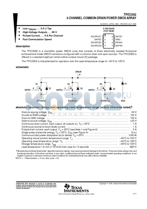 TPIC3302 datasheet - 3-CHANNEL COMMON-DRAIN POWER DMOS ARRAY