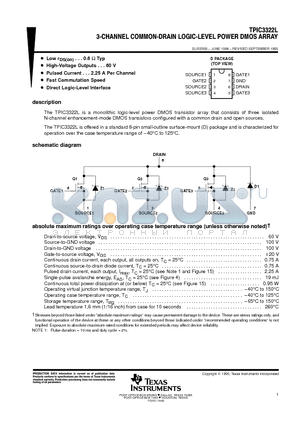 TPIC3322L datasheet - 3-CHANNEL COMMON-DRAIN LOGIC-LEVEL POWER DMOS ARRAY