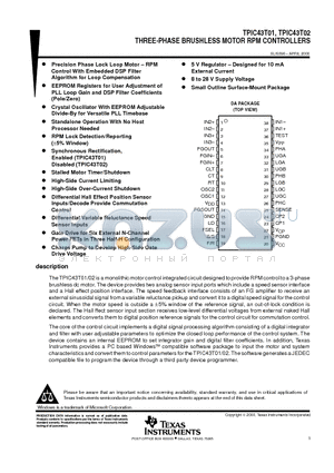 TPIC43T01DA datasheet - THREE-PHASE BRUSHLESS MOTOR RPM CONTROLLERS