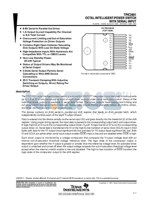 TPIC2801 datasheet - OCTAL INTELLIGENT-POWER SWITCH WITH SERIAL INPUT