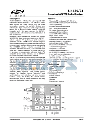 SI4731 datasheet - Broadcast AM/FM Radio Receiver