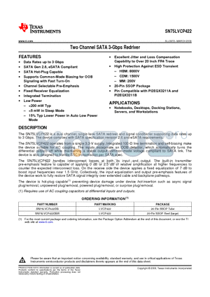 SN75LVCP422DB datasheet - Two Channel SATA 3-Gbps Redriver