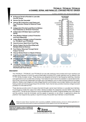 TPIC46L01DB datasheet - 6-CHANNEL SERIAL AND PARALLEL LOW-SIDE PRE-FET DRIVER