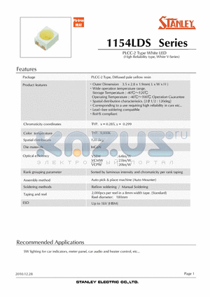 VSEW1154LDS-E datasheet - PLCC-2 Type White LED (High Reliability type, White V-Series)