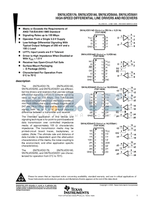 SN75LVDS050DRG4 datasheet - HIGH-SPEED DIFFERENTIAL LINE DRIVERS AND RECEIVERS