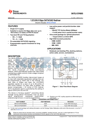 SN75LVCP600SDSKT datasheet - 1.5/3.0/6.0 Gbps SATA/SAS Redriver