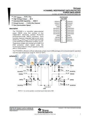 TPIC5403DW datasheet - 4-CHANNEL INDEPENDENT GATE-PROTECTED POWER DMOS ARRAY