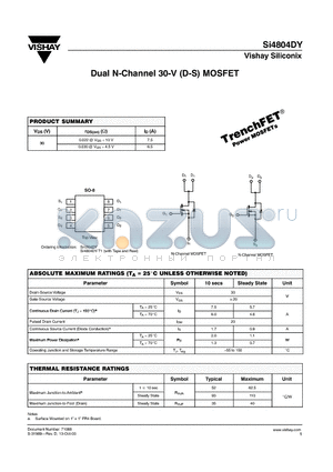 SI4804DY-T1 datasheet - Dual N-Channel 30-V (D-S) MOSFET