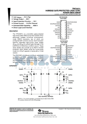 TPIC5421L datasheet - H-BRIDGE GATE-PROTECTED LOGIC-LEVEL POWER DMOS ARRAY