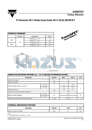 SI4807DY datasheet - P-Channel 30:1 Ratio Dual-Gate 30-V (D-S) MOSFET